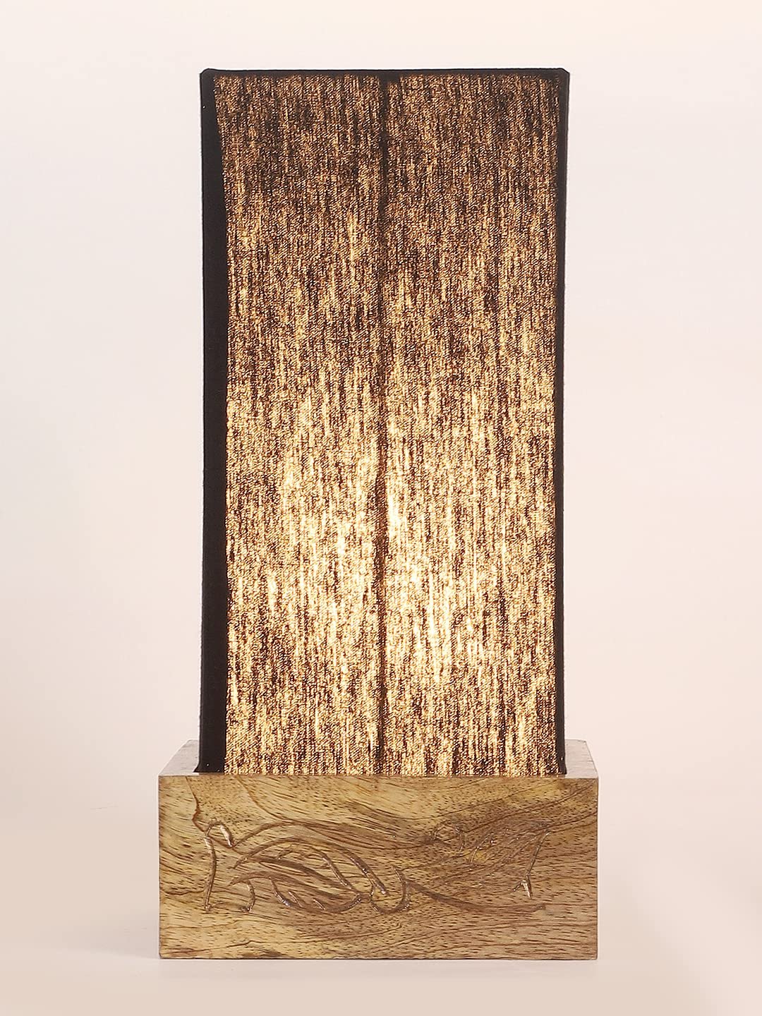 Black Cotton Table lamp with Carving Wood Natural Base