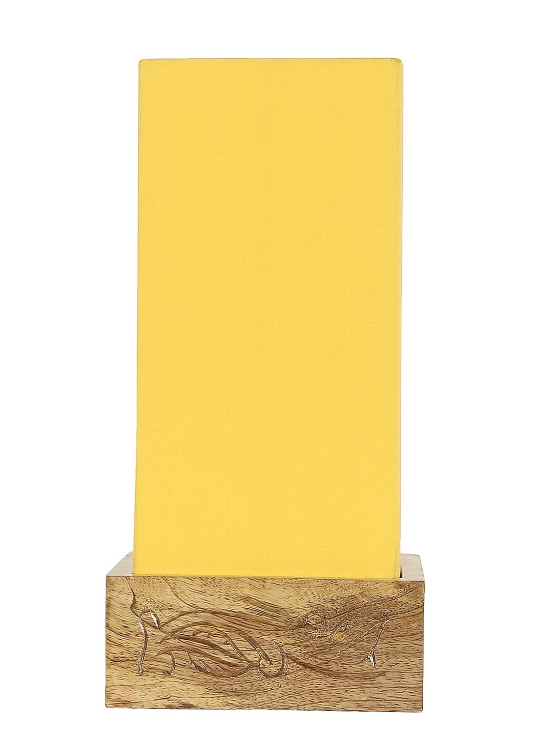 Yellow Cotton Table lamp with Carving Wood Natural Base