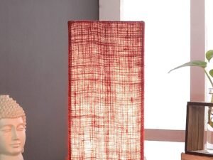 Maroon Jute Table lamp with Carving Wood Natural Base