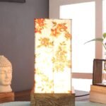 Multicolor Cotton Table lamp with Carving Wood Natural Base