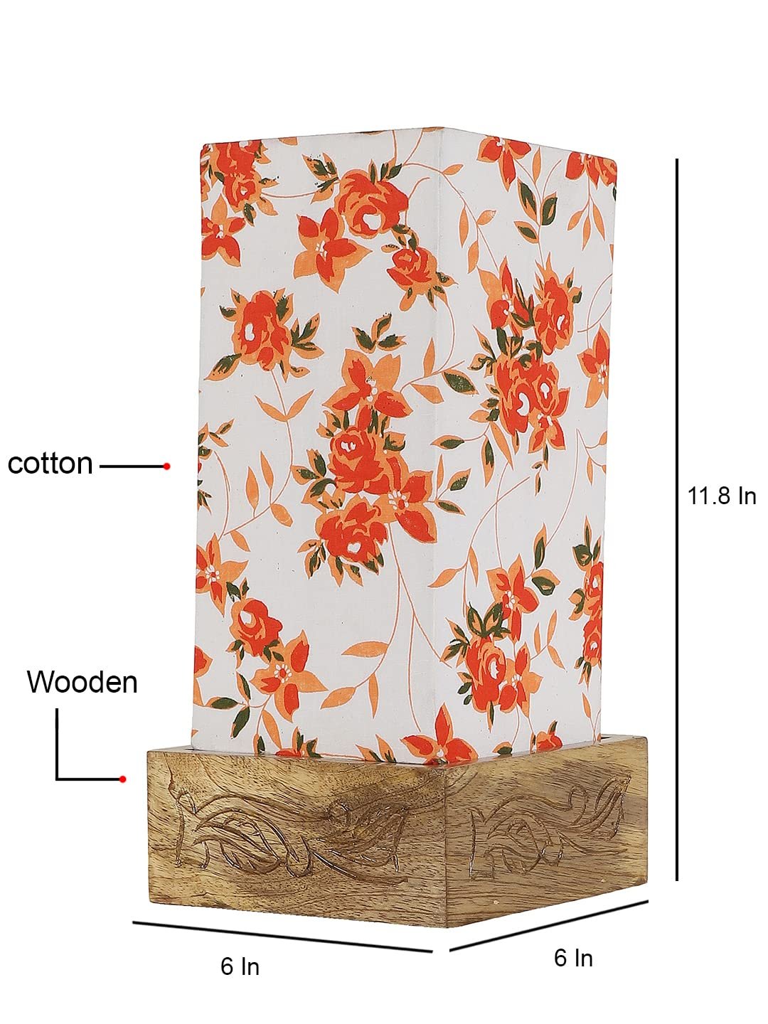 Multicolor Cotton Table lamp with Carving Wood Natural Base