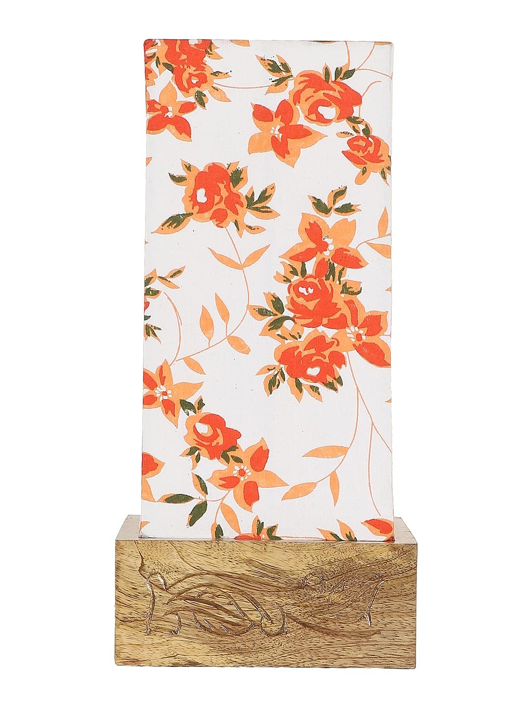 Multicolor Cotton Table lamp with Carving Wood Natural Base