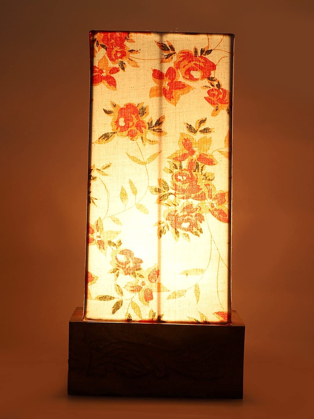 Multicolor Cotton Table lamp with Carving Wood Natural Base