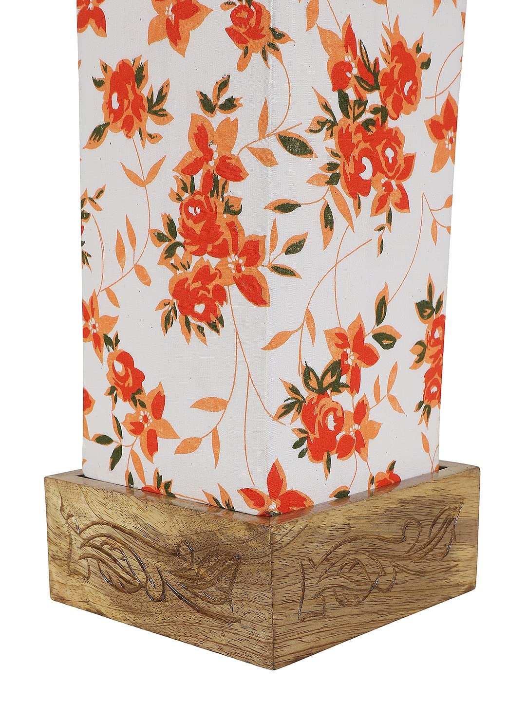 Multicolor Cotton Table lamp with Carving Wood Natural Base