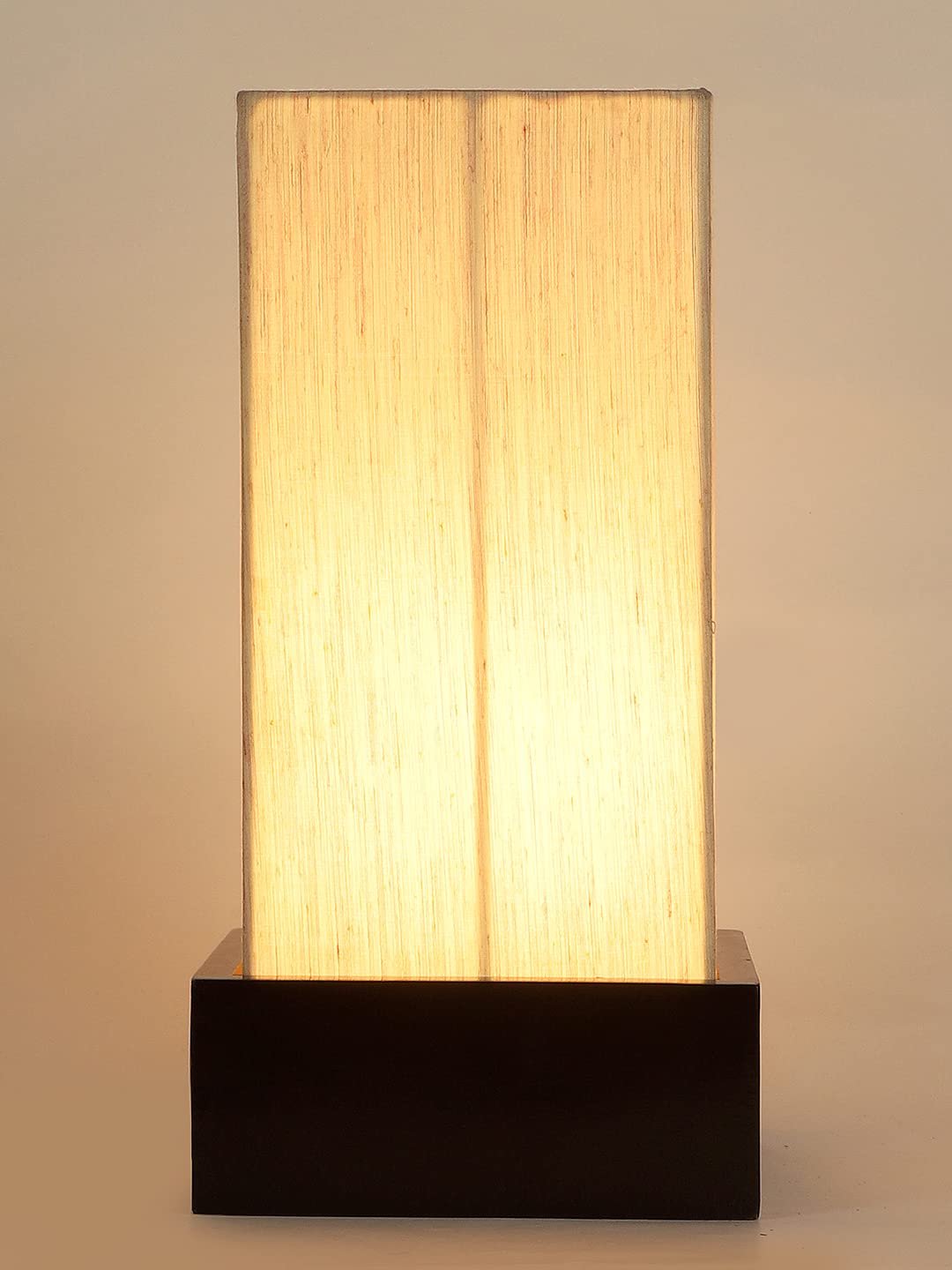Off White Cotton Table lamp with Wood Brown Base