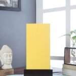 Yellow Cotton Table lamp with Carving Wood Natural Base