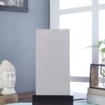 Grey Cotton Table lamp with Wood Brown Base