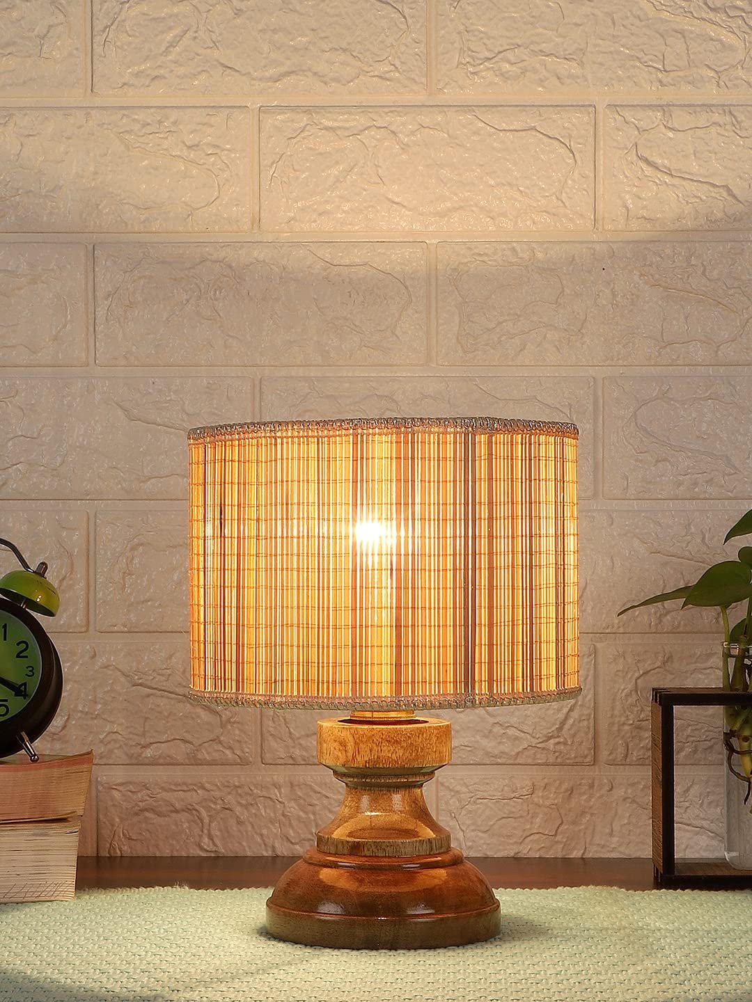 Wood Table lamp with Bamboo Shade