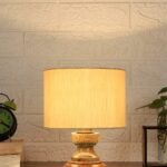 Wood Table lamp with Off-White Cotton Shade