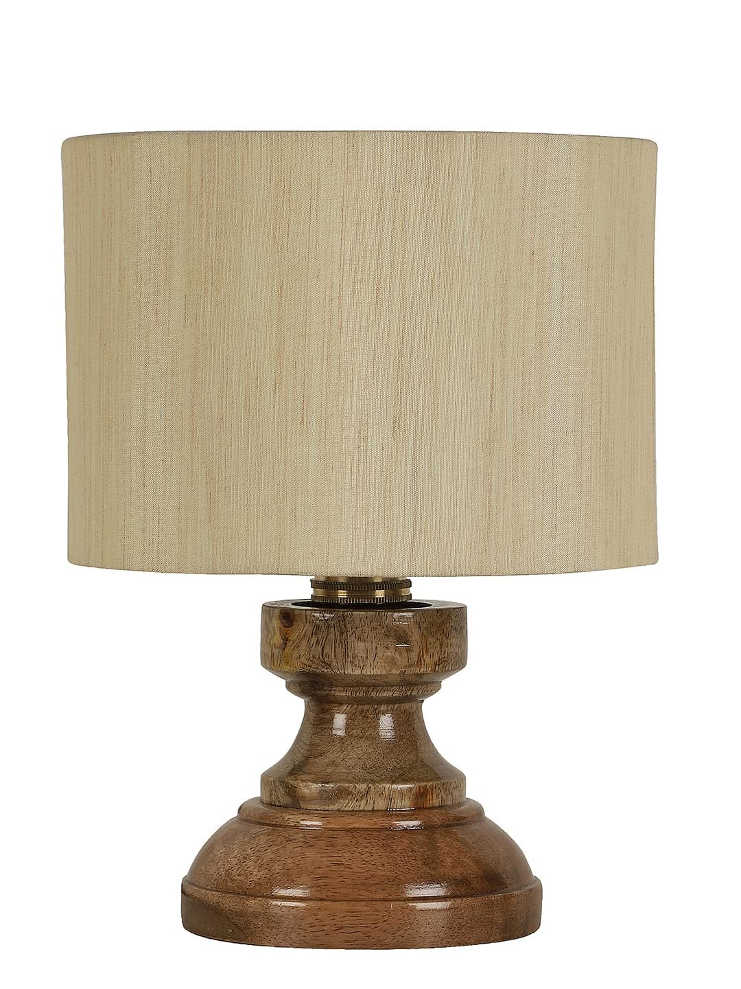 Wood Table lamp with Off-White Cotton Shade