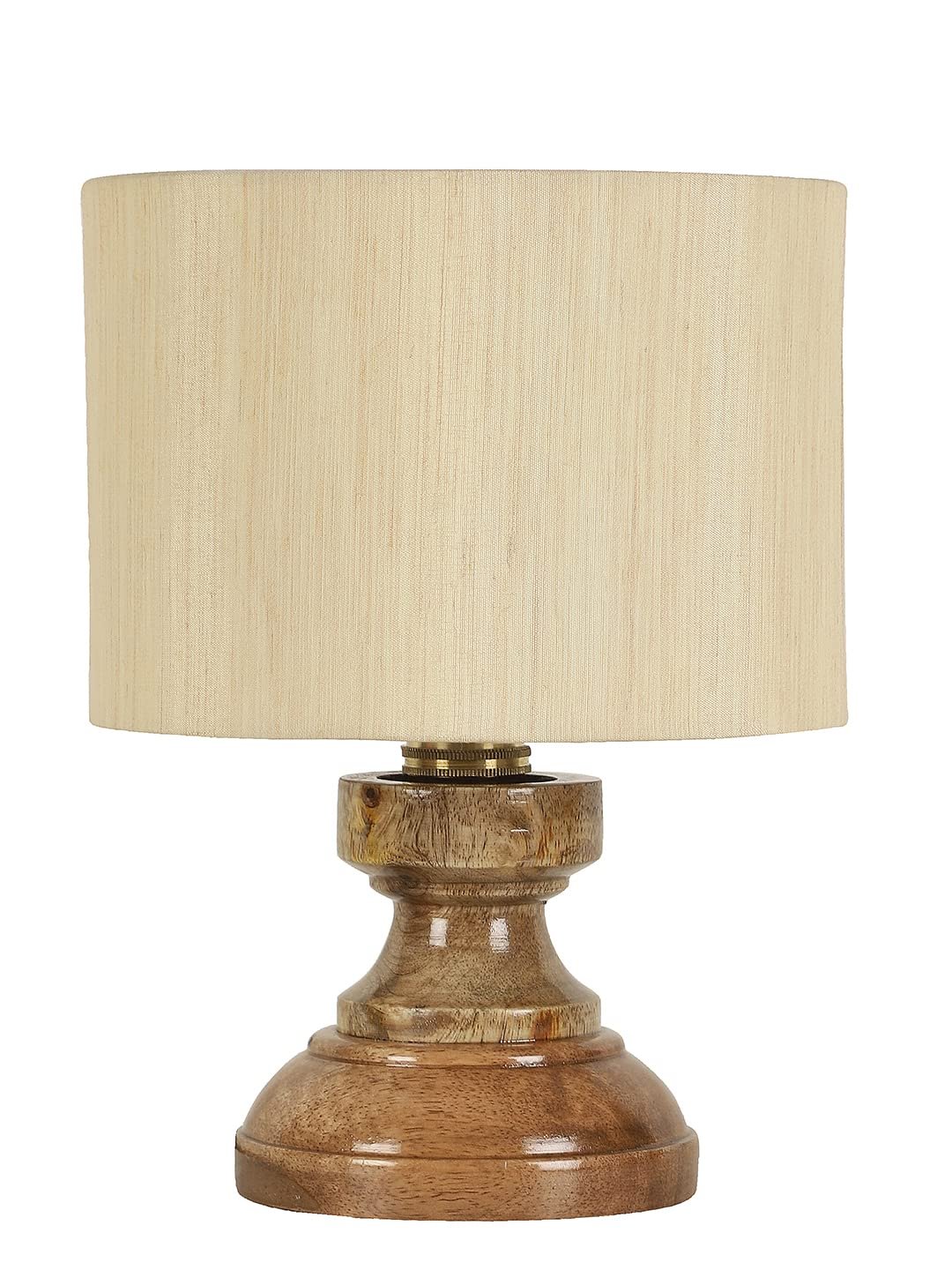 Wood Table lamp with Off-White Cotton Shade
