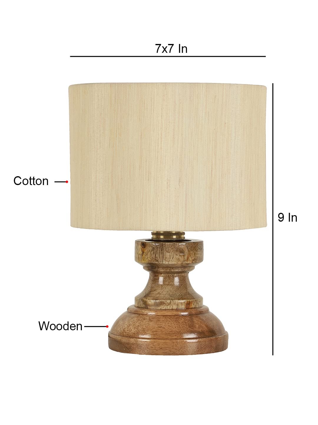 Wood Table lamp with Off-White Cotton Shade