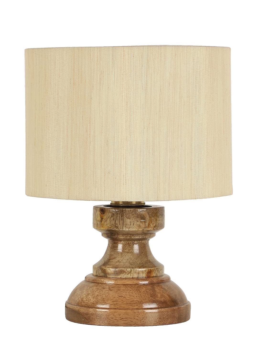Wood Table lamp with Off-White Cotton Shade
