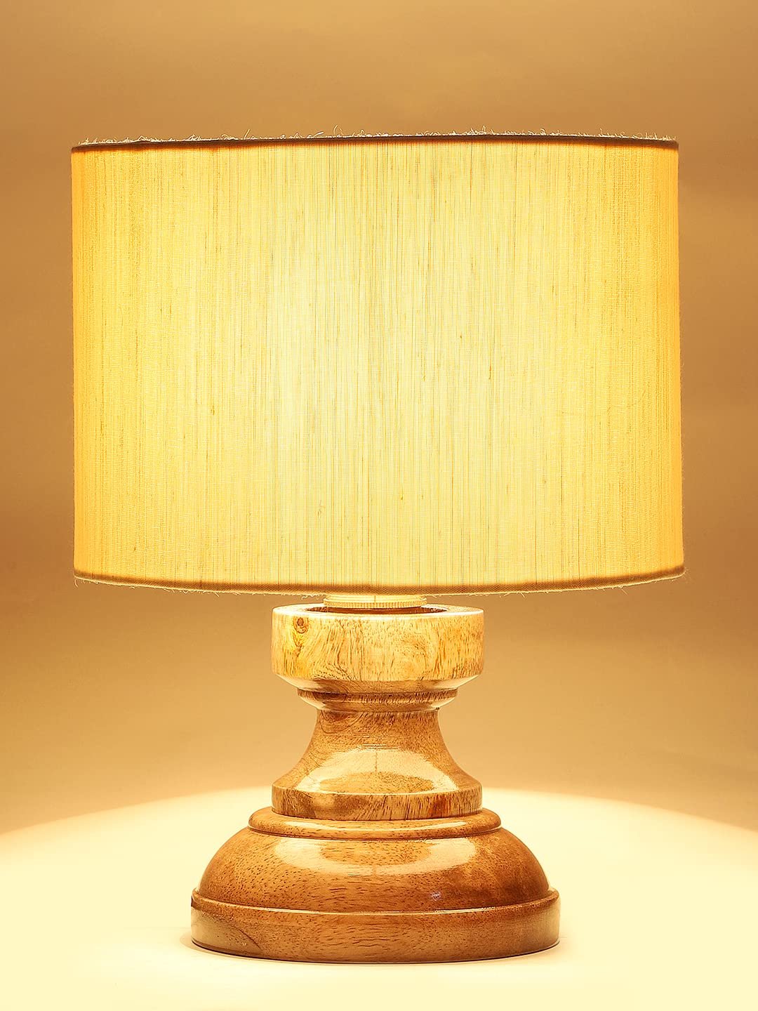 Wood Table lamp with Off-White Cotton Shade