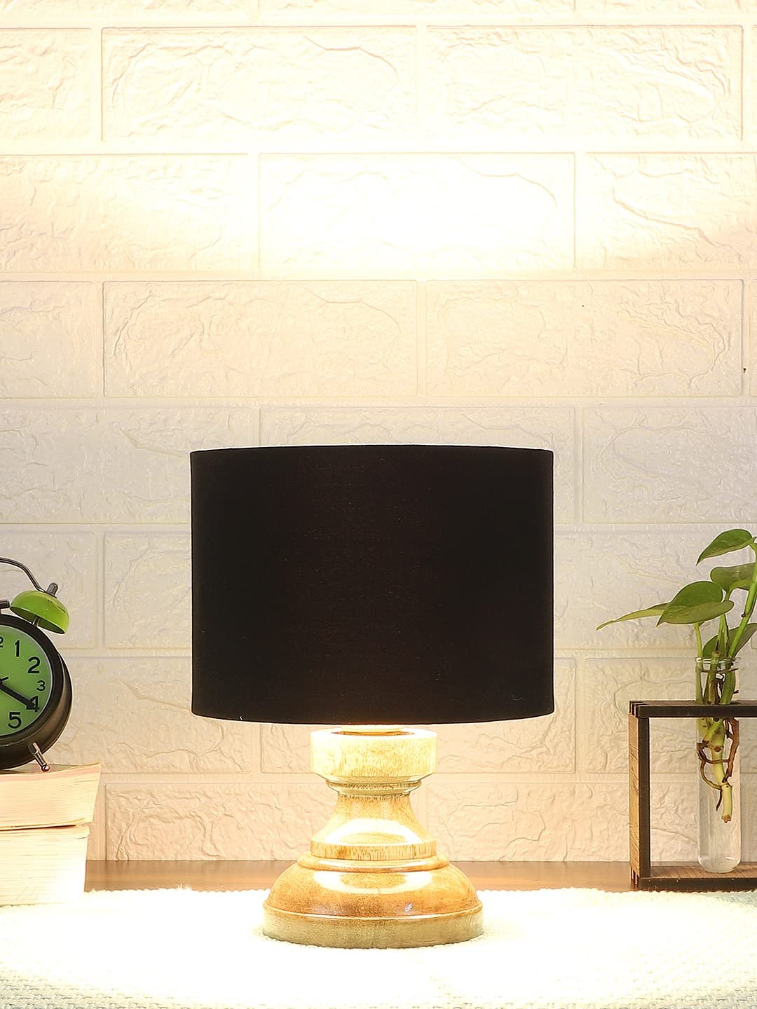 Wood Table lamp with Black Cotton Shade