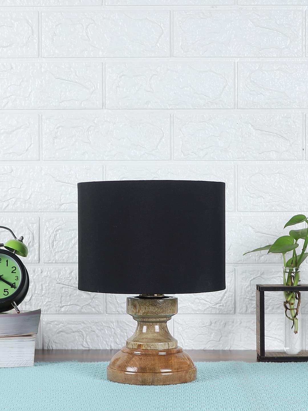 Wood Table lamp with Black Cotton Shade