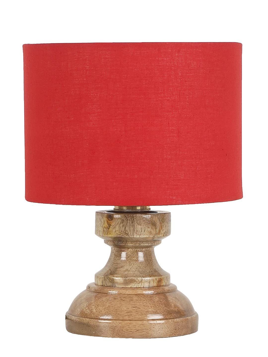 Wood Table lamp with Red Cotton Shade