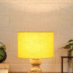 Wood Table lamp with Yellow Cotton Shade