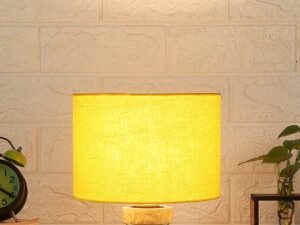 Wood Table lamp with Yellow Cotton Shade