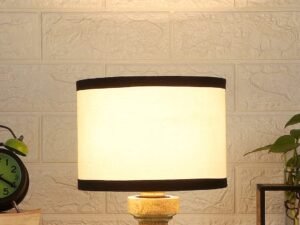 Wood Table lamp with Multicolor Cotton Shade