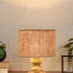 Wood Table lamp with Beige Jute Shade