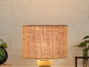 Wood Table lamp with Beige Jute Shade