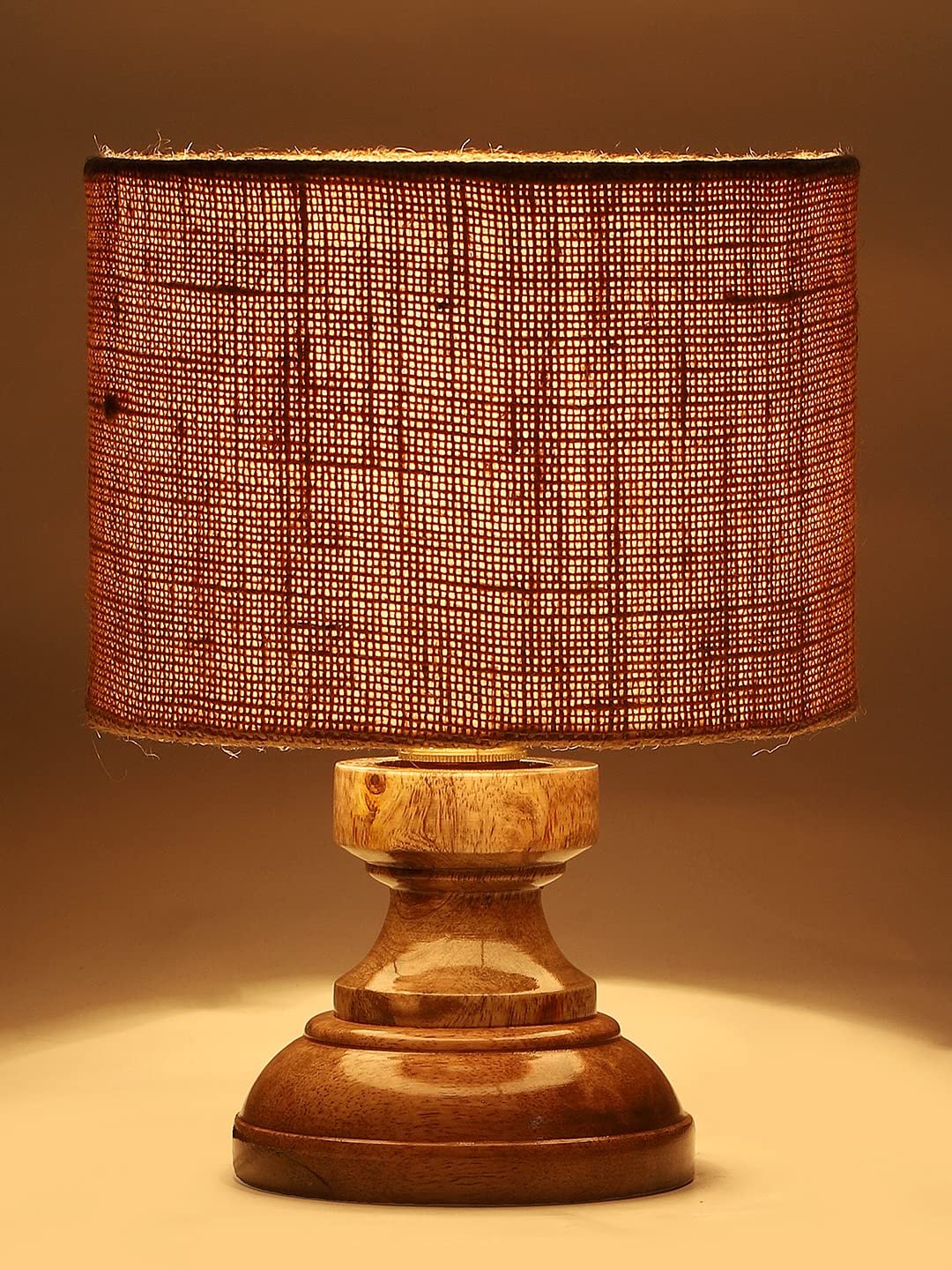 Wood Table lamp with Beige Jute Shade
