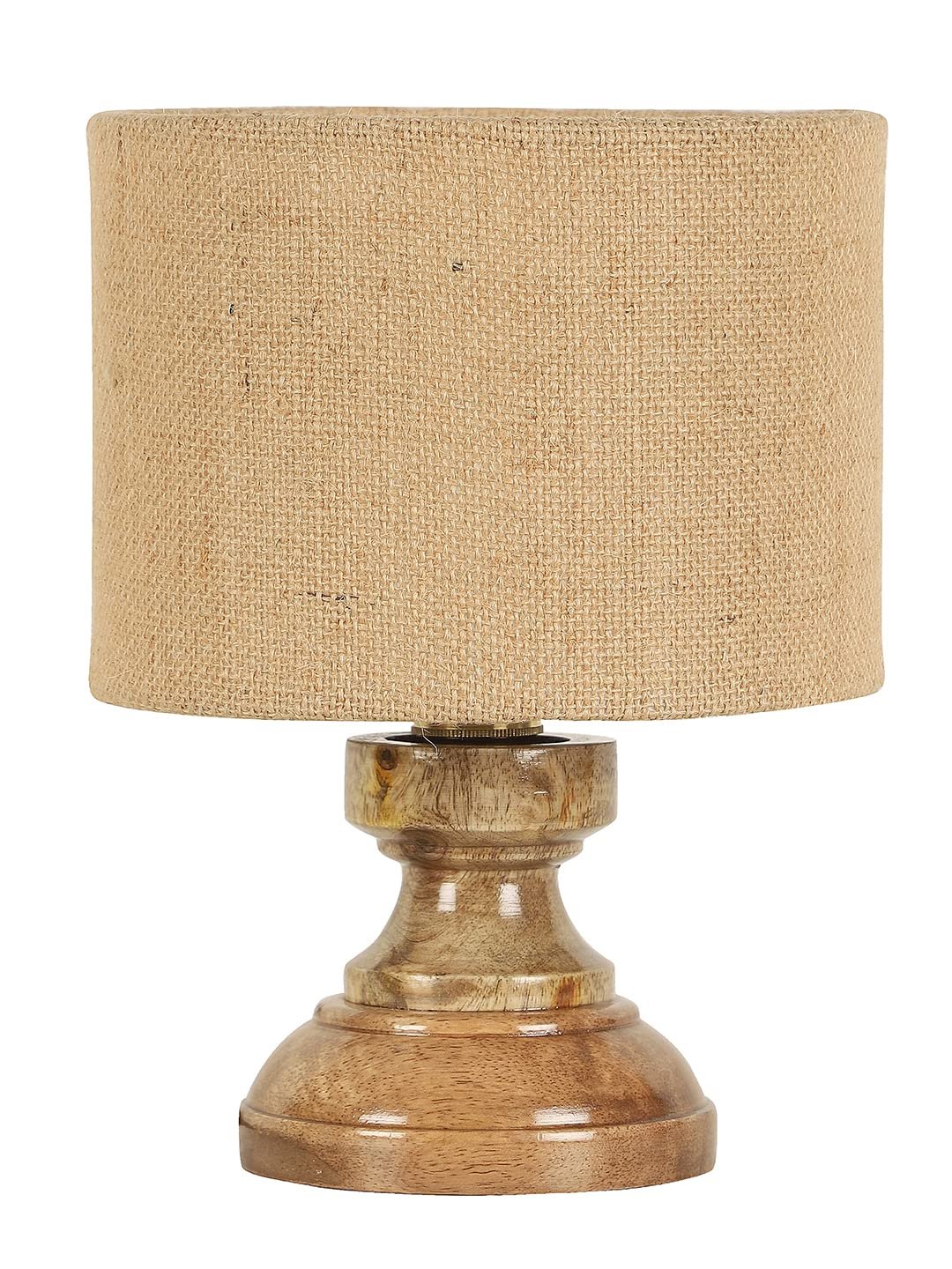 Wood Table lamp with Beige Jute Shade