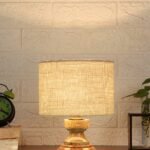 Wood Table lamp with White Jute Shade