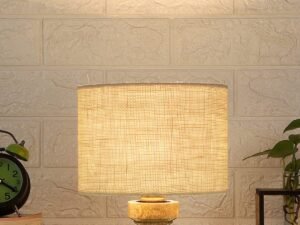 Wood Table lamp with White Jute Shade
