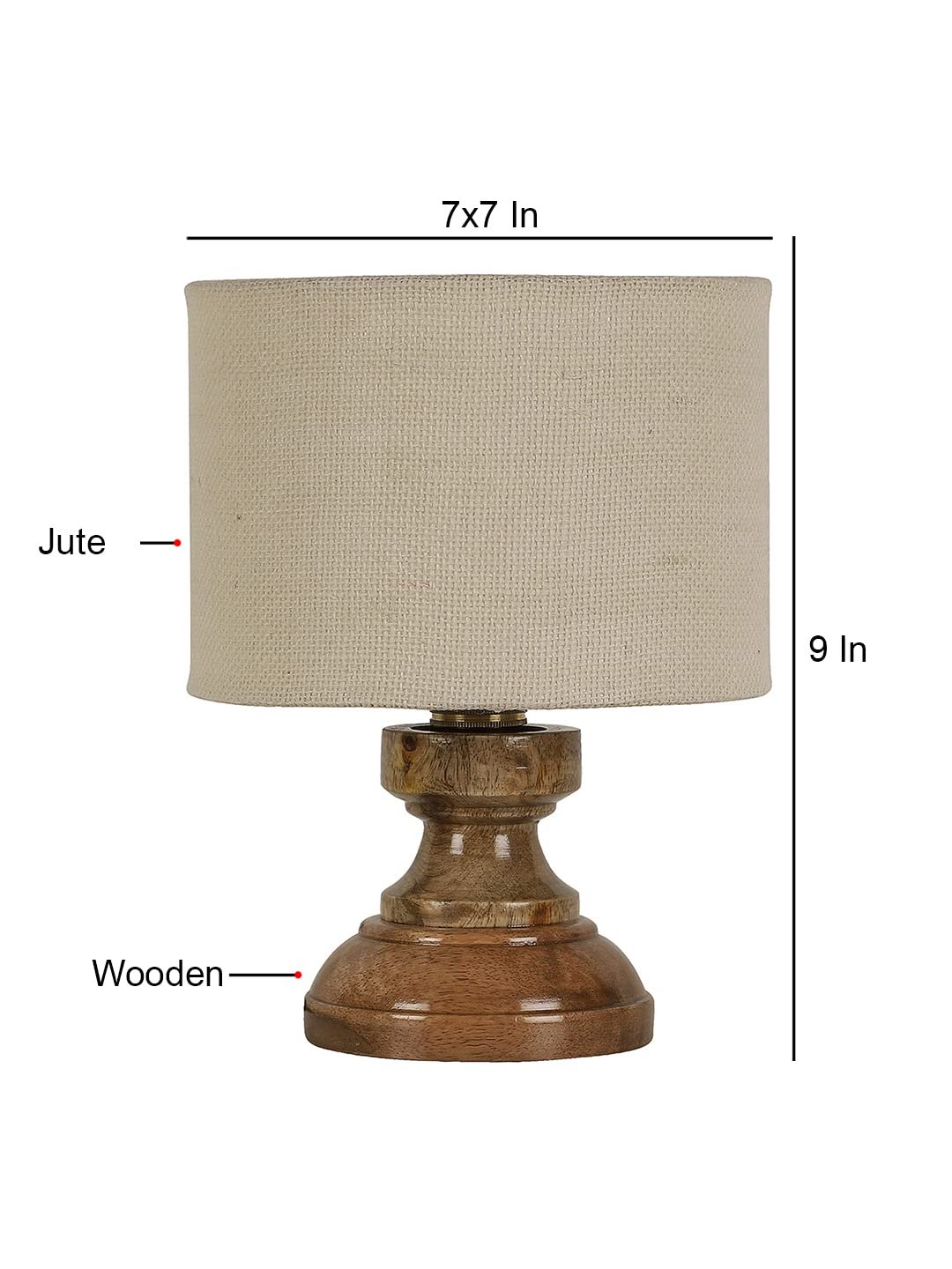 Wood Table lamp with White Jute Shade