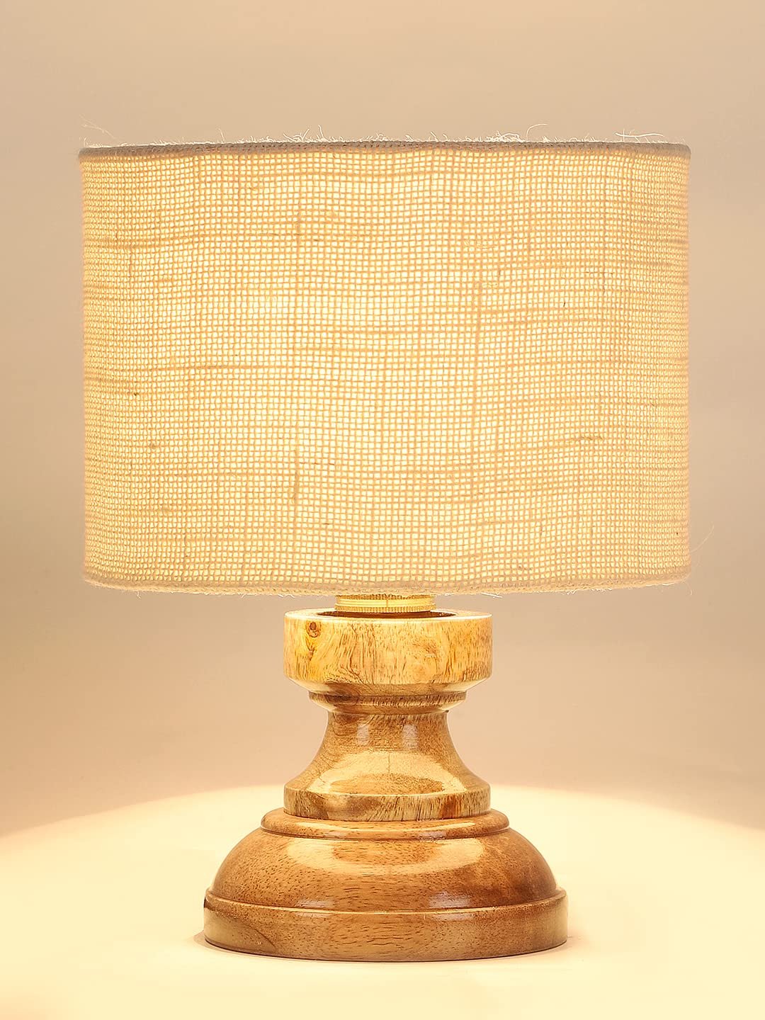 Wood Table lamp with White Jute Shade