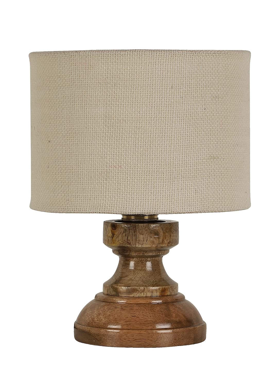 Wood Table lamp with White Jute Shade