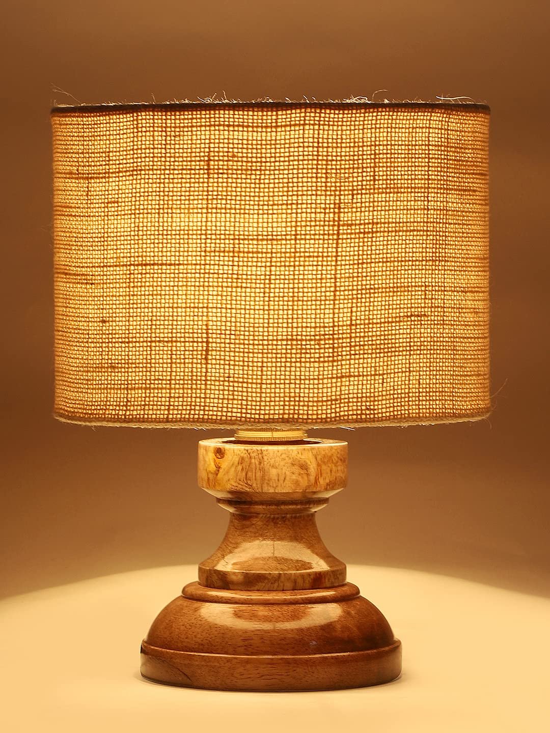 Wood Table lamp with White Jute Shade