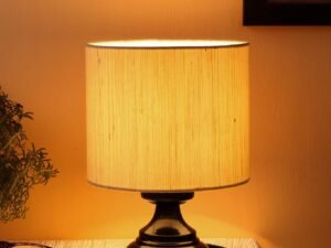 Wood Table lamp with Pink Jute Shade