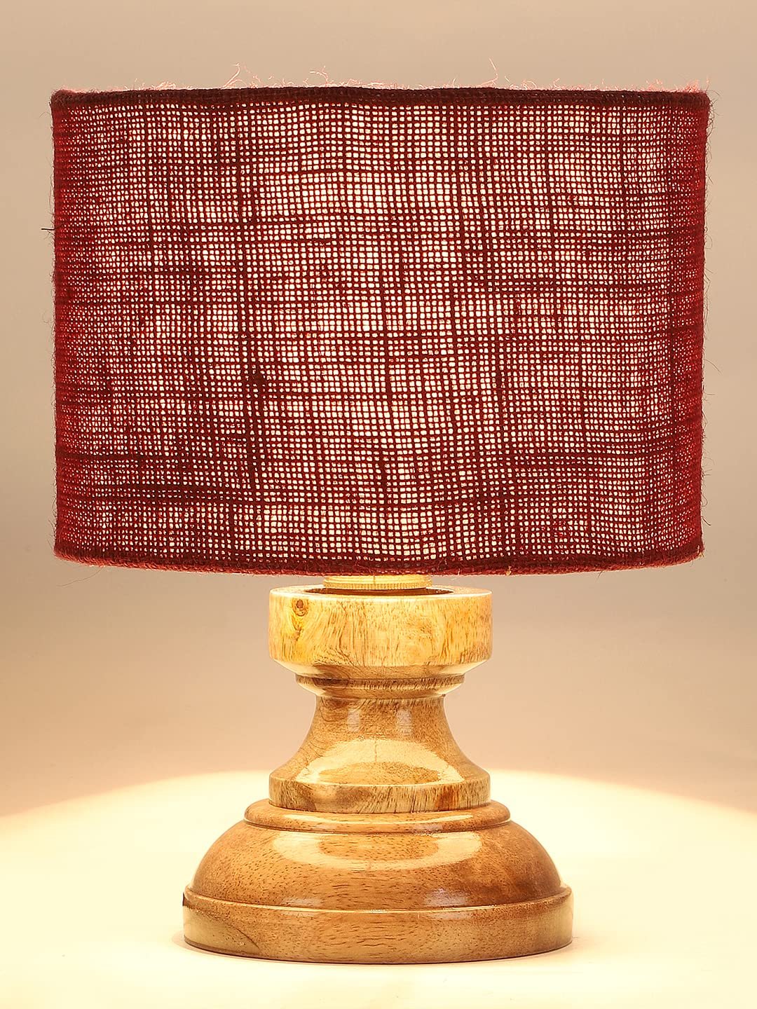 Wood Table lamp with Maroon Jute Shade