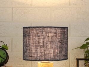 Wood Table lamp with Blue Jute Shade
