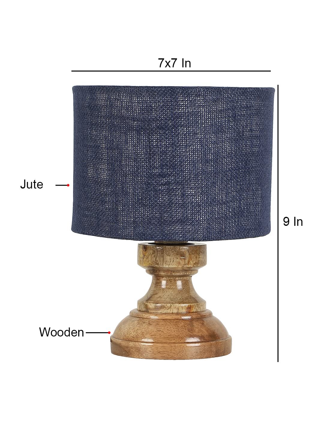 Wood Table lamp with Blue Jute Shade