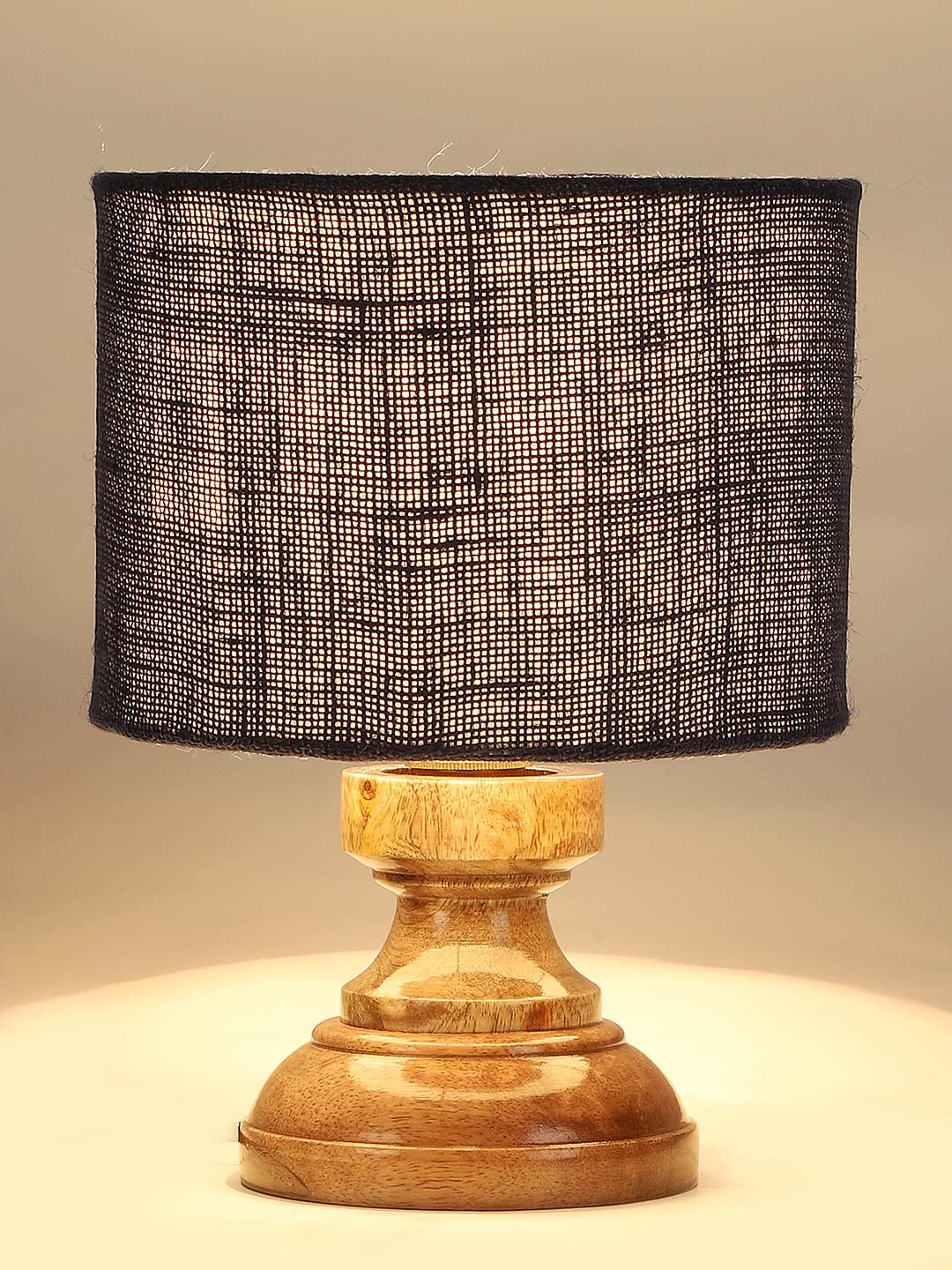Wood Table lamp with Blue Jute Shade