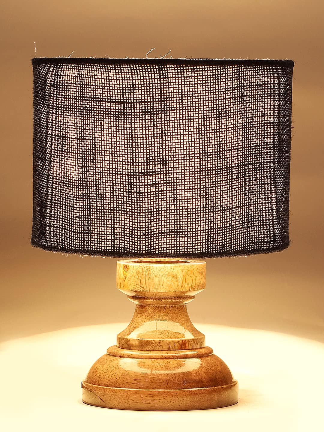Wood Table lamp with Blue Jute Shade