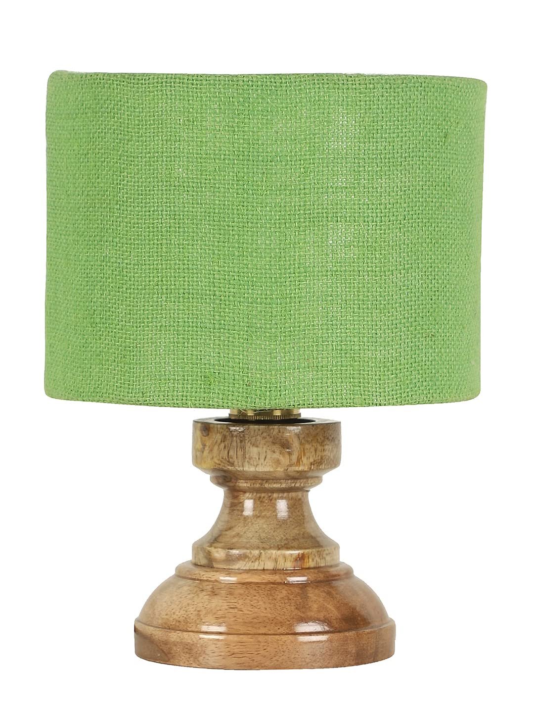 Wood Table lamp with Green Jute Shade