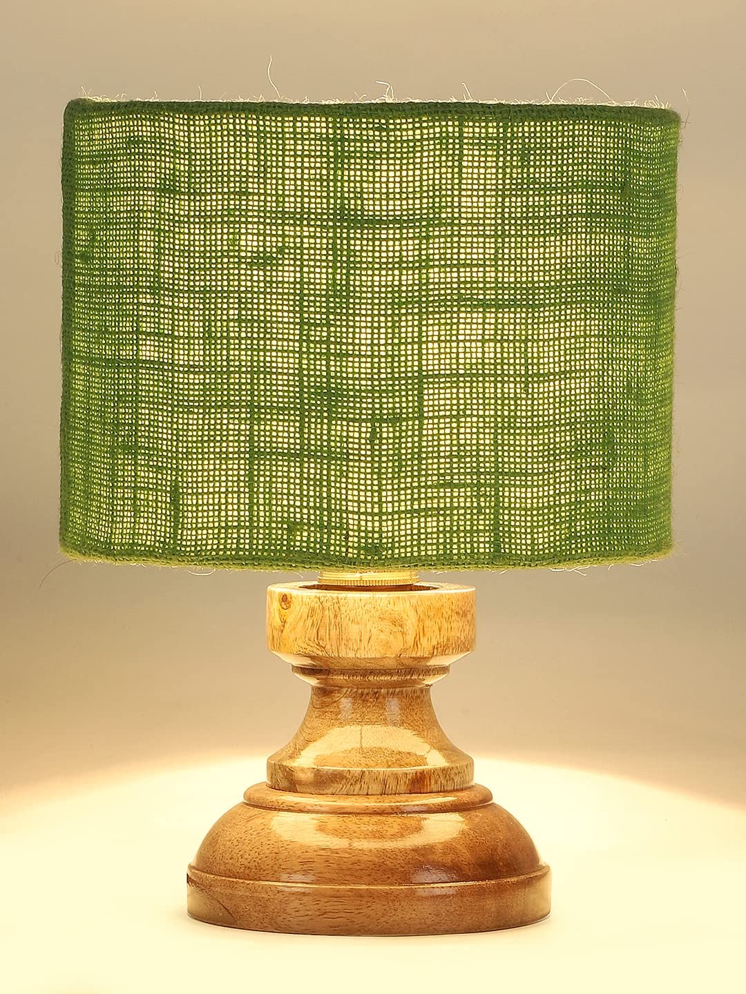 Wood Table lamp with Green Jute Shade
