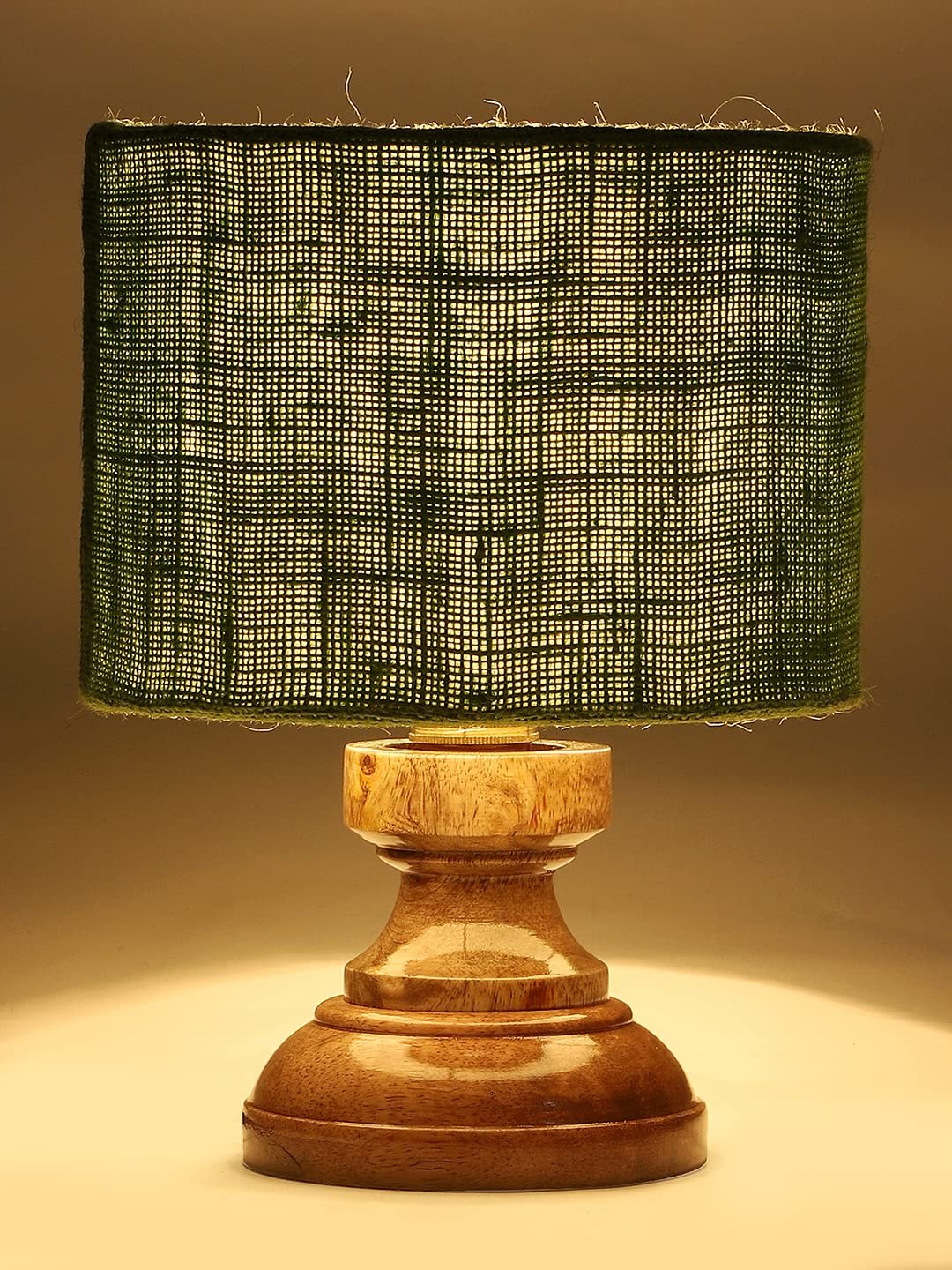 Wood Table lamp with Green Jute Shade