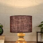 Wood Table lamp with Brown Jute Shade