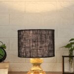 Wood Table lamp with Black Jute Shade