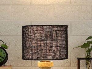 Wood Table lamp with Black Jute Shade