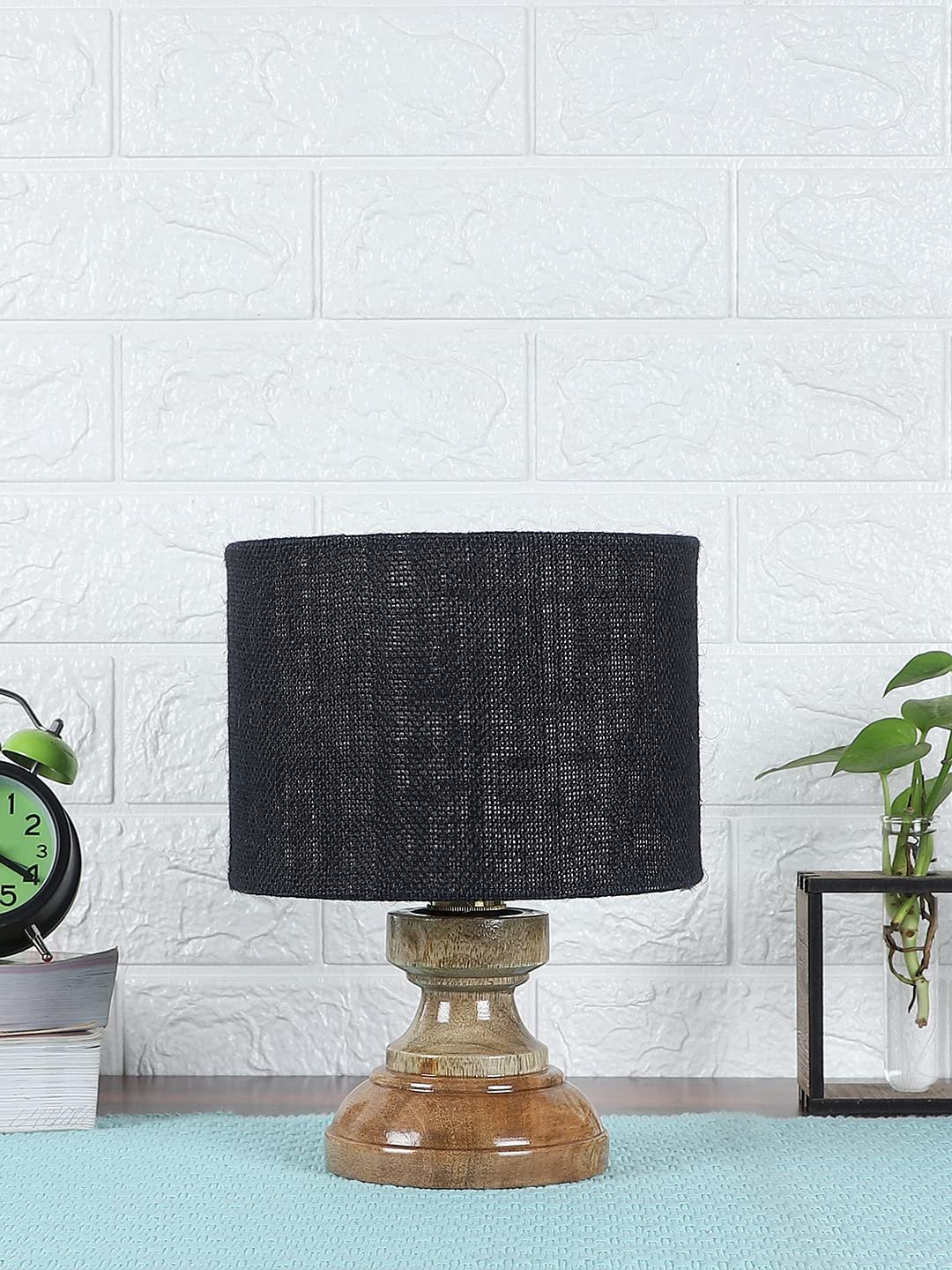 Wood Table lamp with Black Jute Shade
