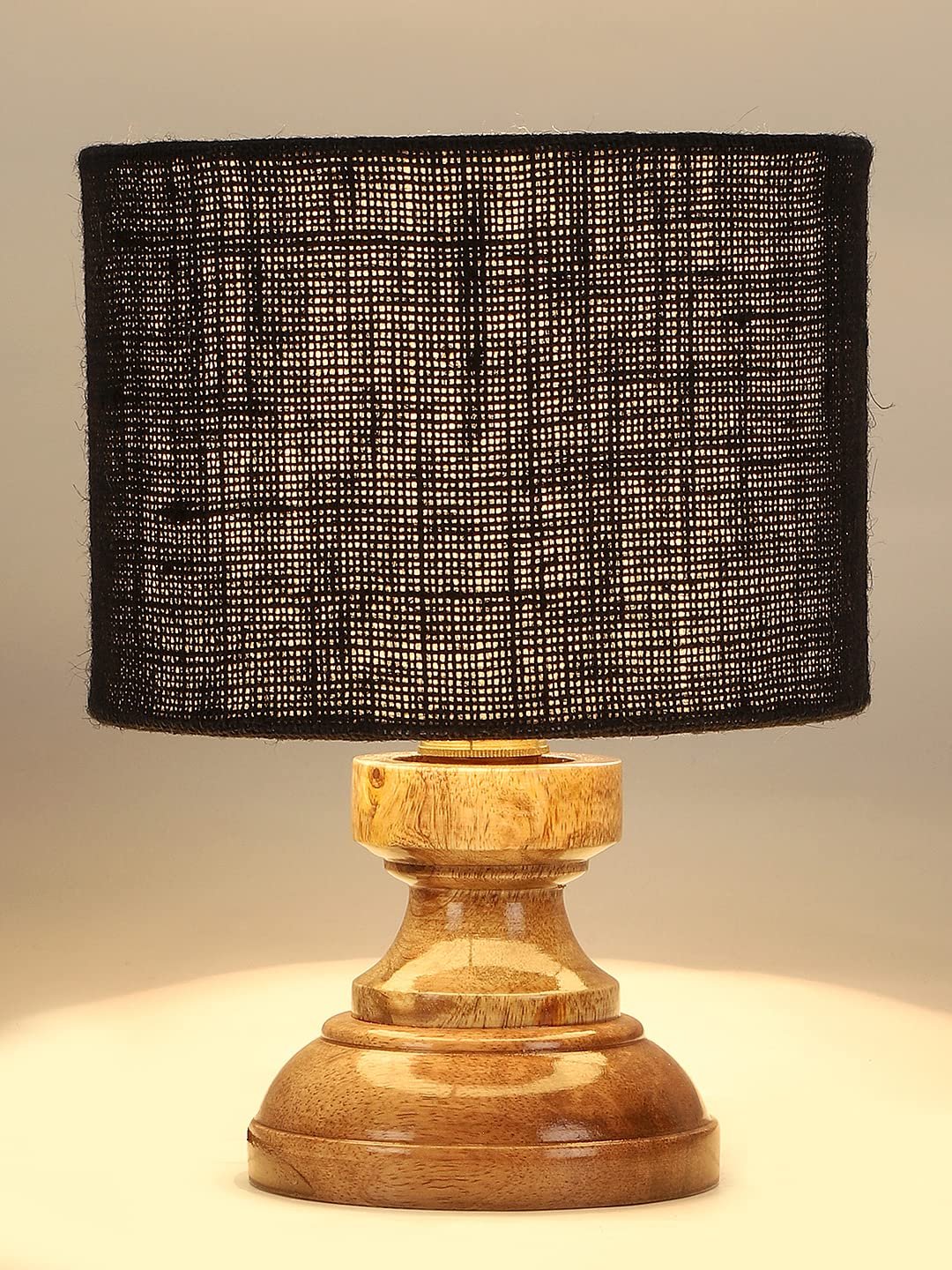 Wood Table lamp with Black Jute Shade