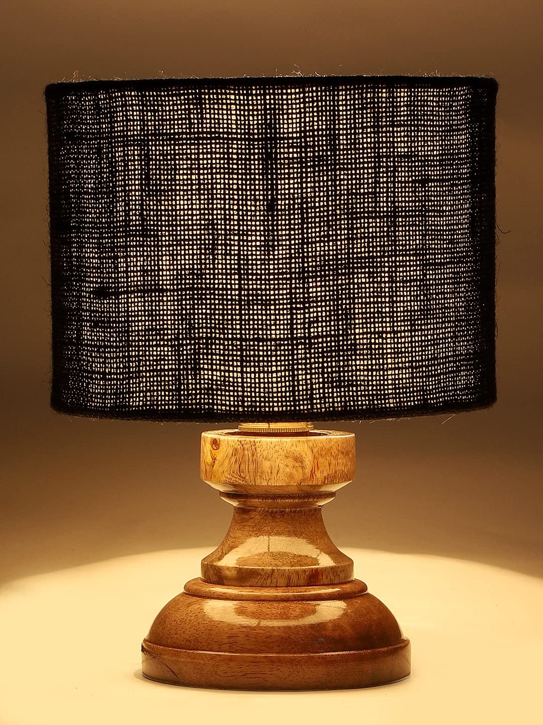 Wood Table lamp with Black Jute Shade