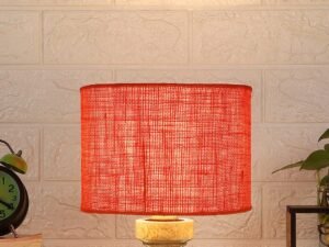 Wood Table lamp with Orange Jute Shade